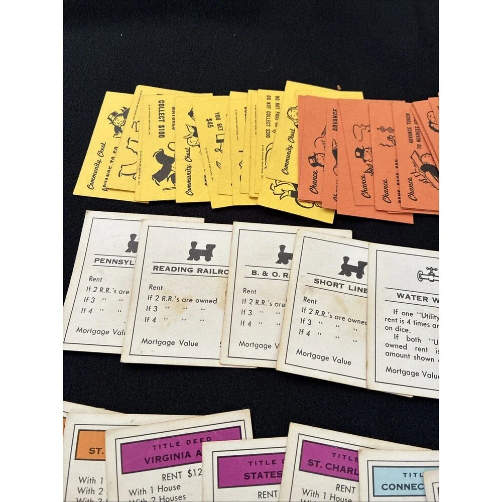 1973 Monopoly Game Property Title Deed Community Chance Cards Replacement Parts